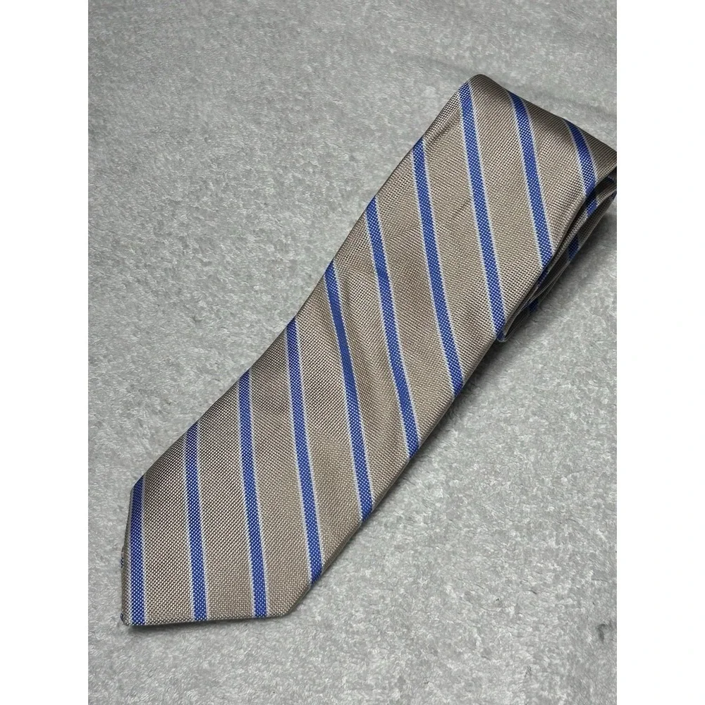 Tommy Hilfiger Men's Silk-Blend Striped Tie – Tan & Blue (NWT, MSRP $69.50)